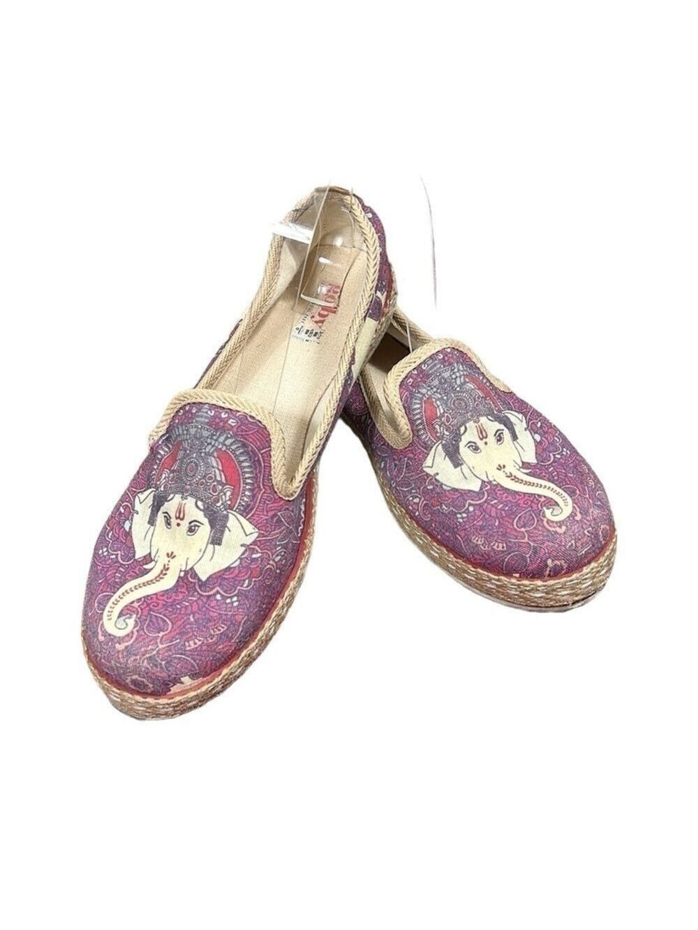Goby Ganesha Elephant Canvas Slip on Espadrilles Size 40